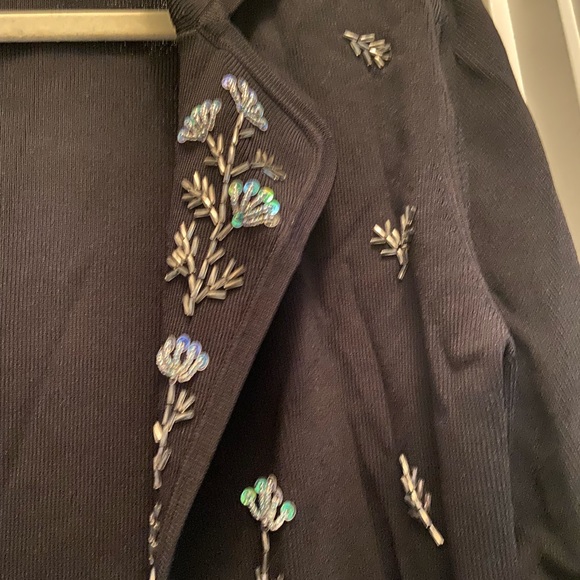 BCBG Maxazria Womens Large Cardigan Open Black Sequins Long Sleeves - Picture 4 of 7